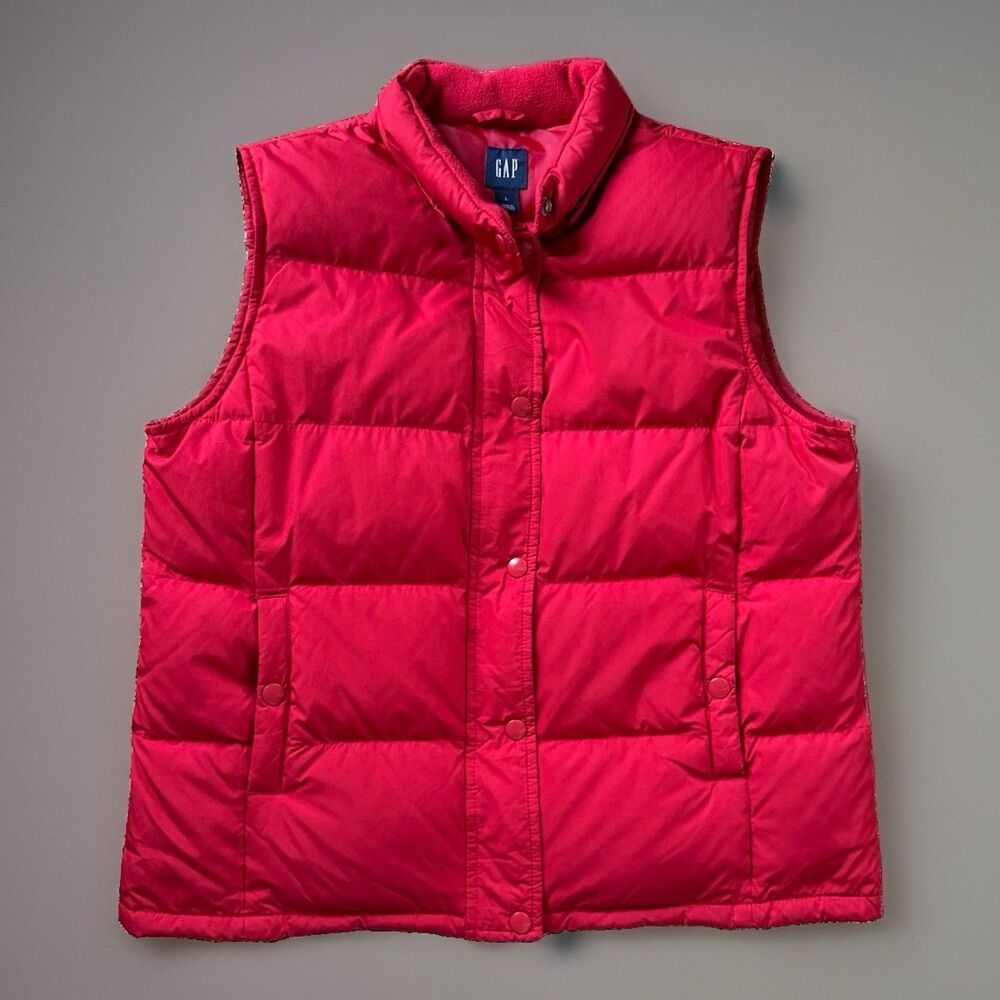 🔥Vintage GAP Down Vest Mens Unisex L Red Puffer Jacket Y2k Zip 90s Winter Coat